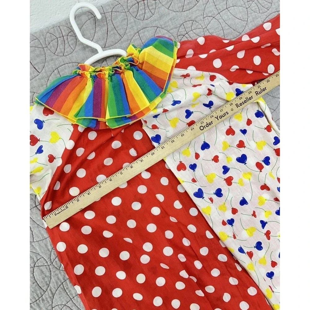 VTG Handmade Polka Dot Stripe Rainbow Ruffle Cotton Clown Costume Kids Halloween